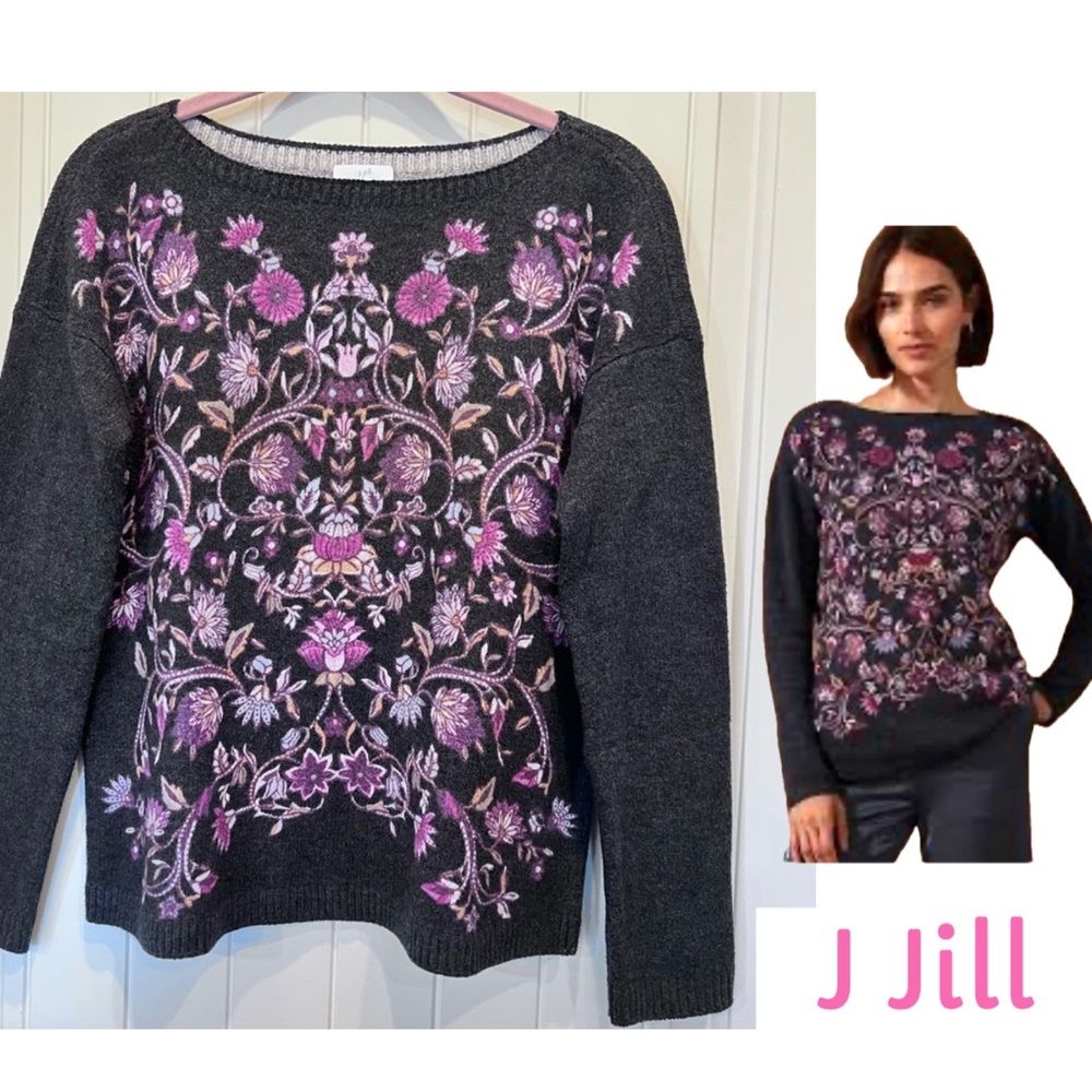 J Jill Enchanted florals sweater XS Cotton Blend Wearable Art